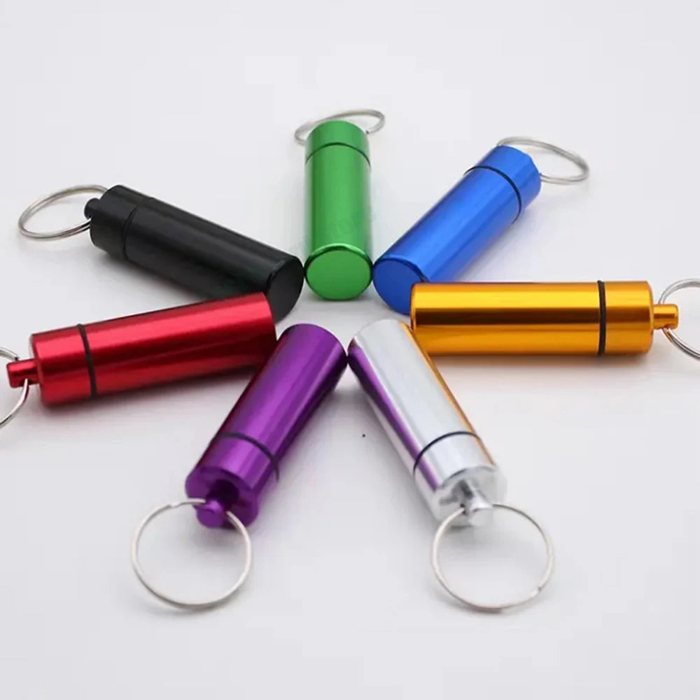 Wasserdichter Aluminium Pillenbehälter mit Schlüsselanhänger klein