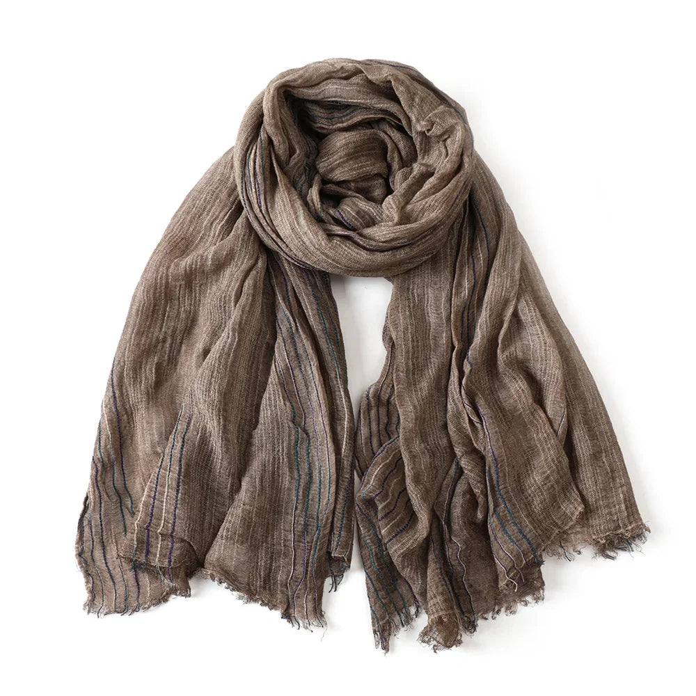 Baumwolle Leinen Herren Schal Gestreift Warm Halstuch 200x75cm Herbst Winter