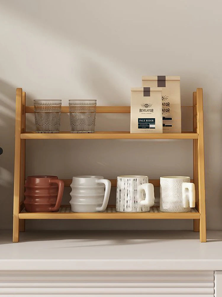 Praktisches 2-lagiges Bambus-Regal für vielseitige Aufbewahrung