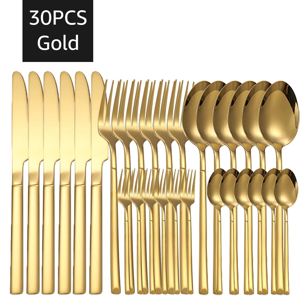 30-teiliges Gold Besteckset aus Edelstahl für 6 Personen – elegant - spülmaschinenfest
