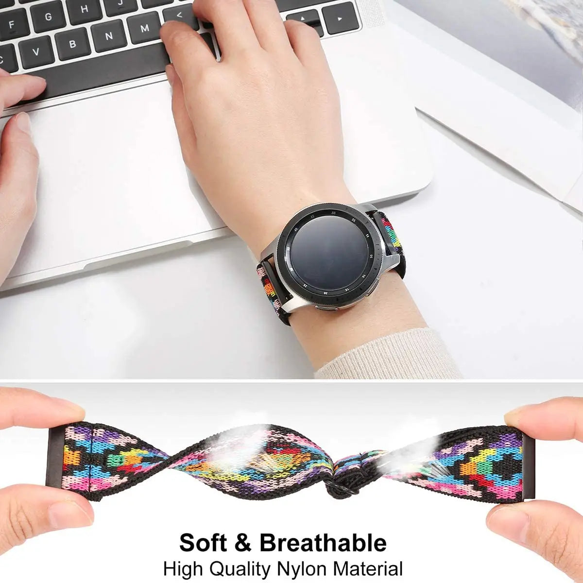 Atmungsaktives Nylon-Smartwatchband 22 mm verstellbar – Perfekt für Sport - Alltag