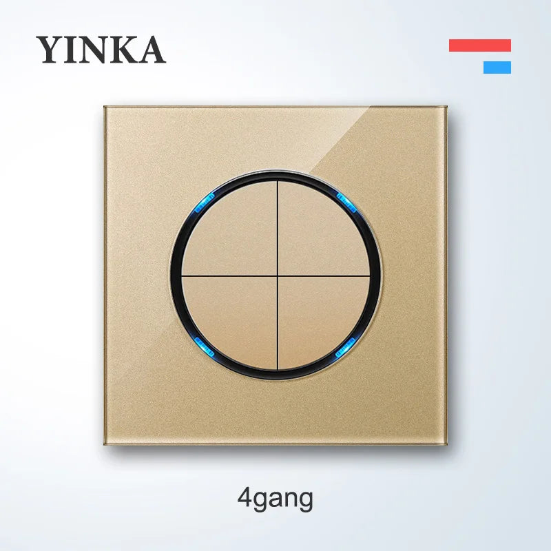 YINKA Lichtschalter mit goldener Glasscheibe für Zuhause EU Standard