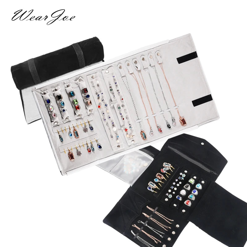 Eleganter Reise Schmuck Organizer aus Samt – Aufrollbar & Faltbar