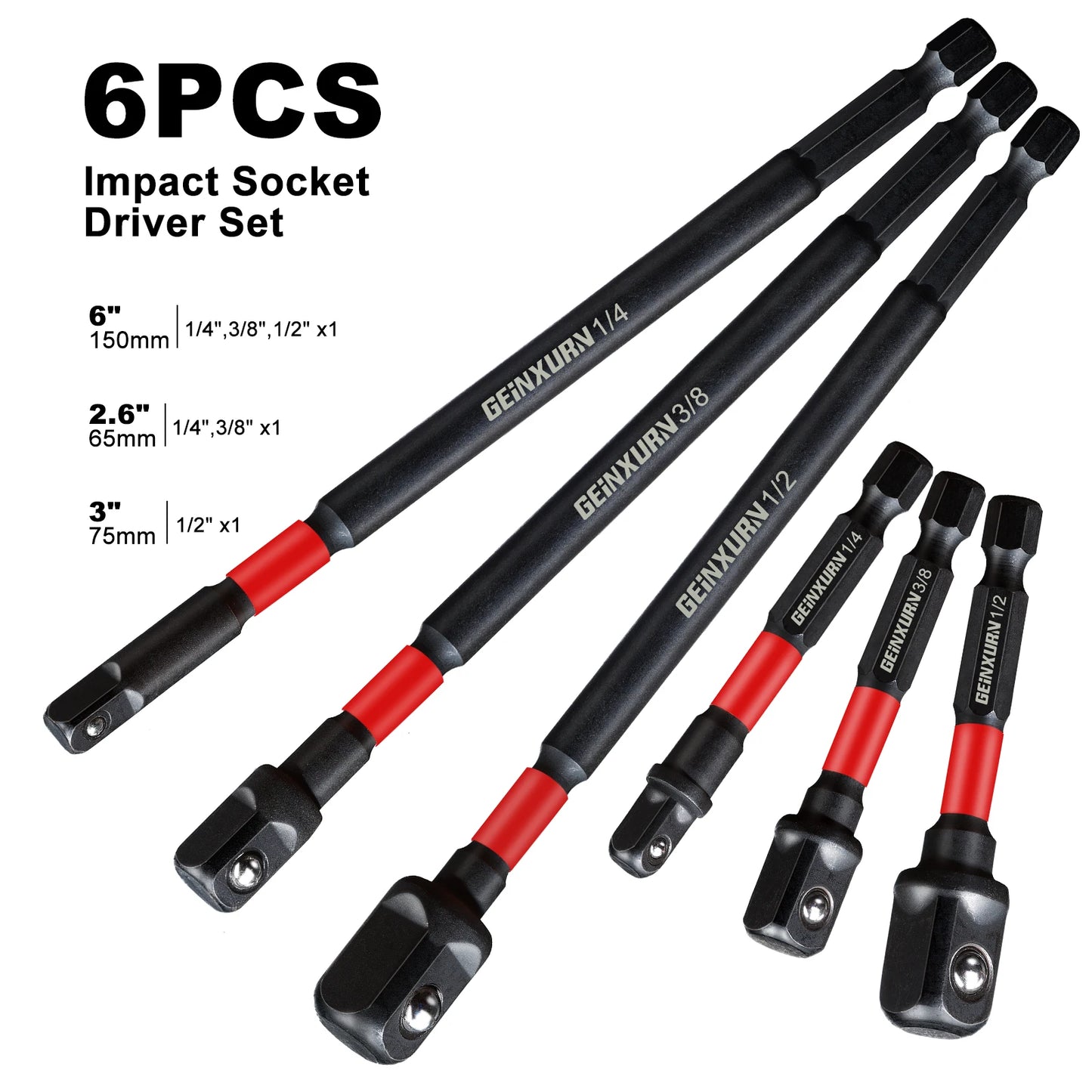 Flexibles Schlagschrauber-Adapter-Set 1/4-3/8-1/2 Zoll aus robustem Stahl