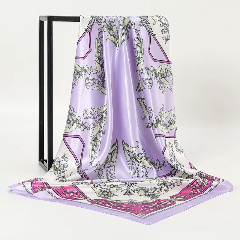 2024 seide Schal Quadrat Schal Für Frauen Drucken Stirnband Foulard Satin Hijab Haar Bands Halstuch Weibliche Kopf Wraps Bandana