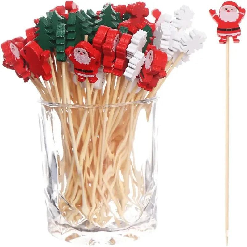 50 teiliges Set Weihnachten Bambus Sticks mit festlichen Motiven