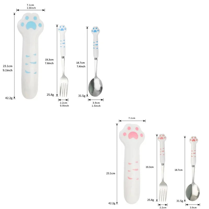 Edelstahl Besteckset mit Katzenpfote Gabel Löffel inkl Aufbewahrungsbox