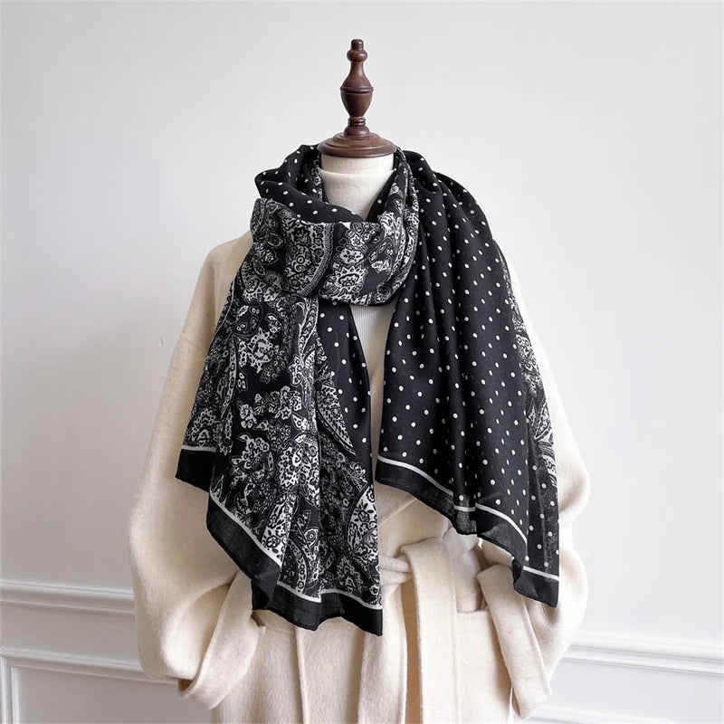 Roter Damen Schal Paisley Polyester Lang Warm Foulard Poncho Echarpe