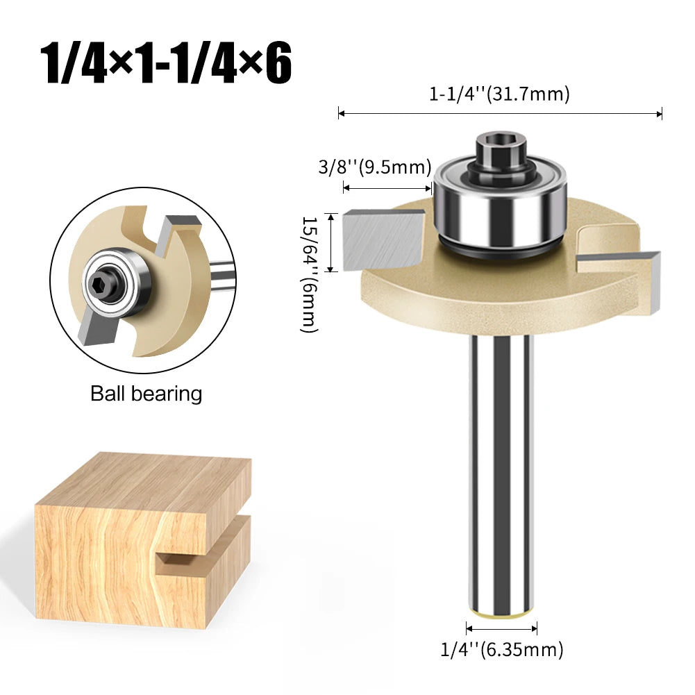 6 mm 1/4 Zoll Schaft T-Nut-Fräser mit Lager für Holzverarbeitung
