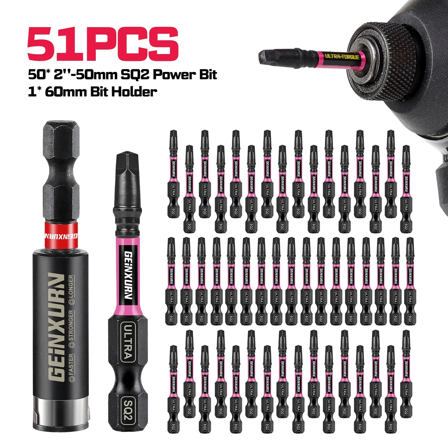 S2 Stahl Magnetisches Vierkant Schrauber-Bit-Set für Schlagschrauber