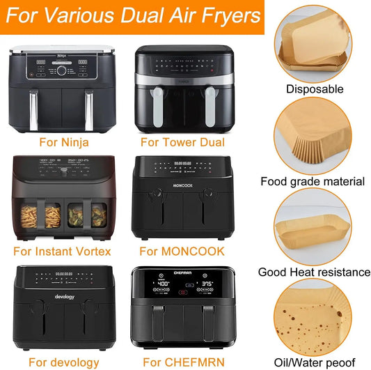 200 Stück Backpapierbögen 22x14 cm für Luftfritteuse kompatibel Ninja