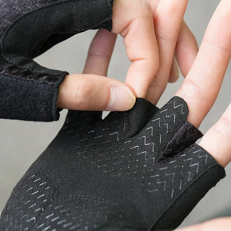 Atmungsaktive Halbfinger Fahrradhandschuhe mit Stoßdämpfung und rutschfest