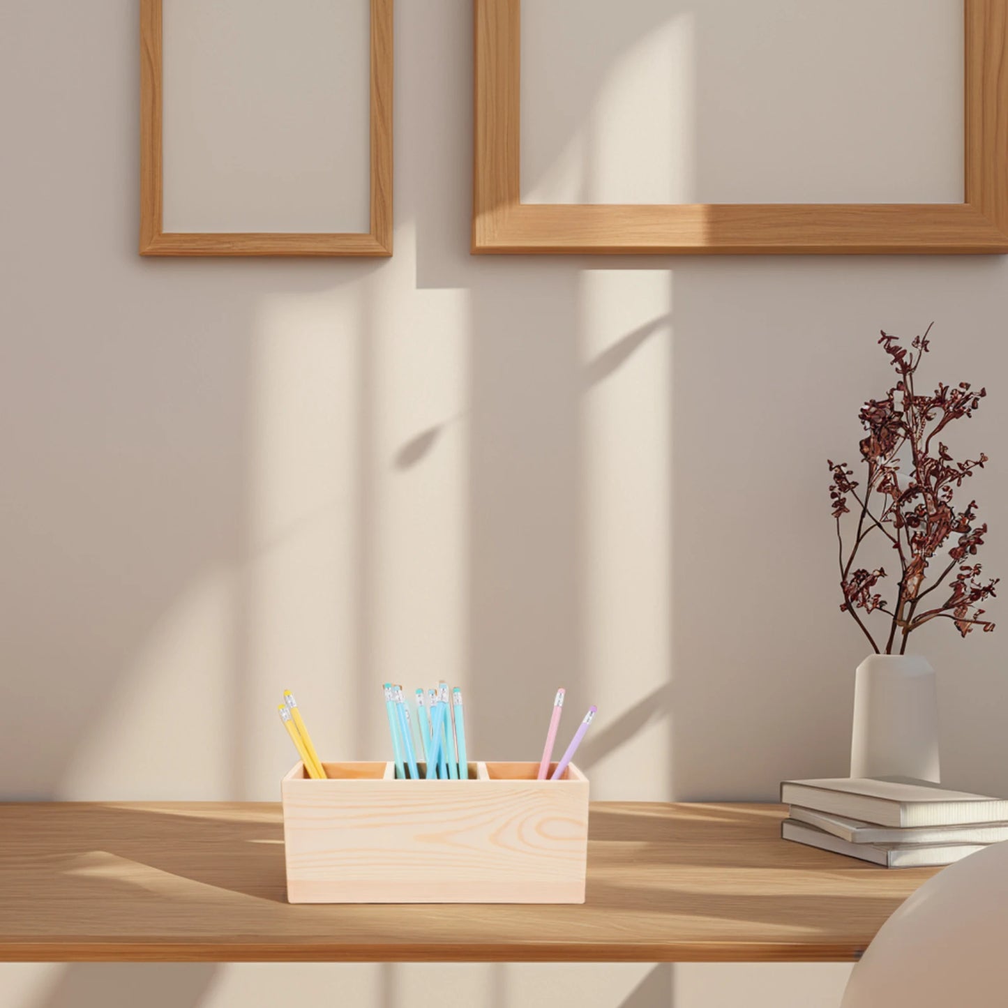 Praktischer 3 Gitter Bleistifthalter aus Holz für Schreibtisch