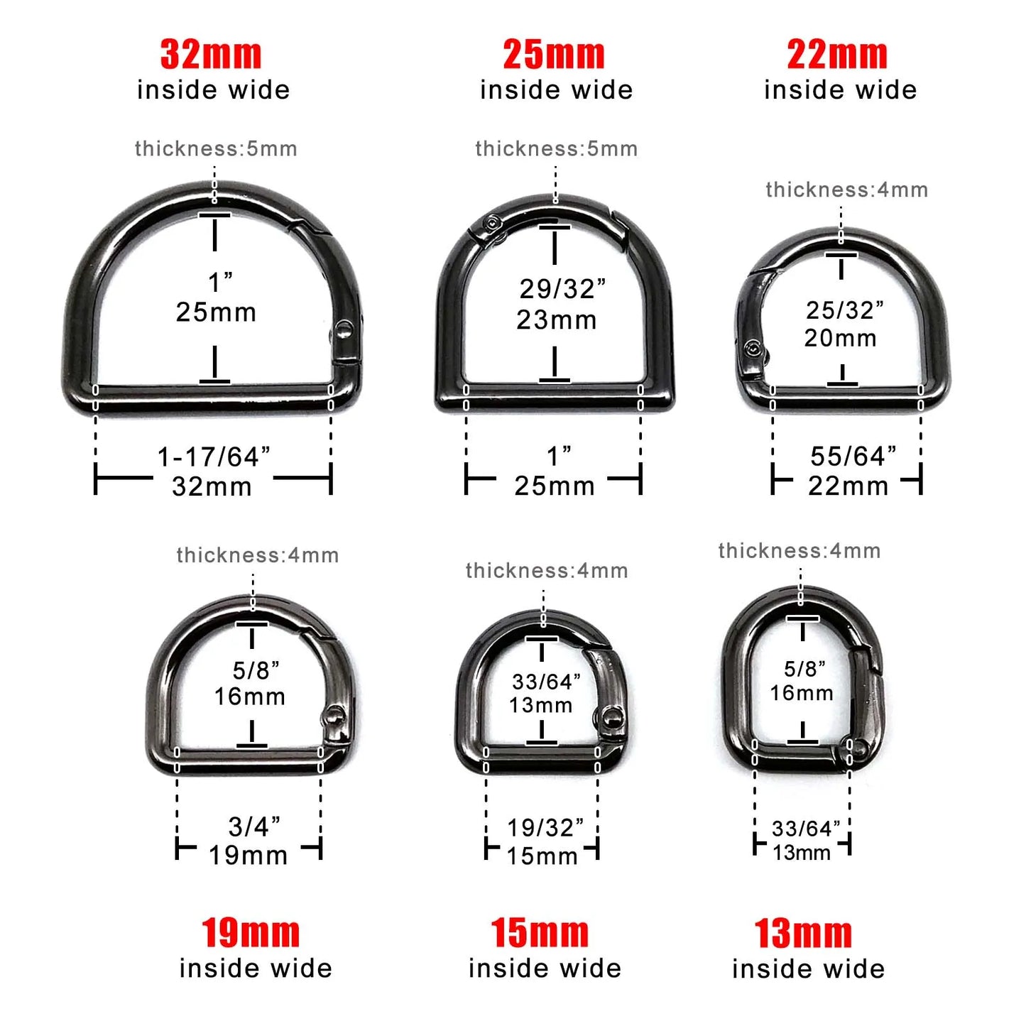 D-förmiger Federring Metall Schnappverschluss für Taschen Riemen Schlüssel