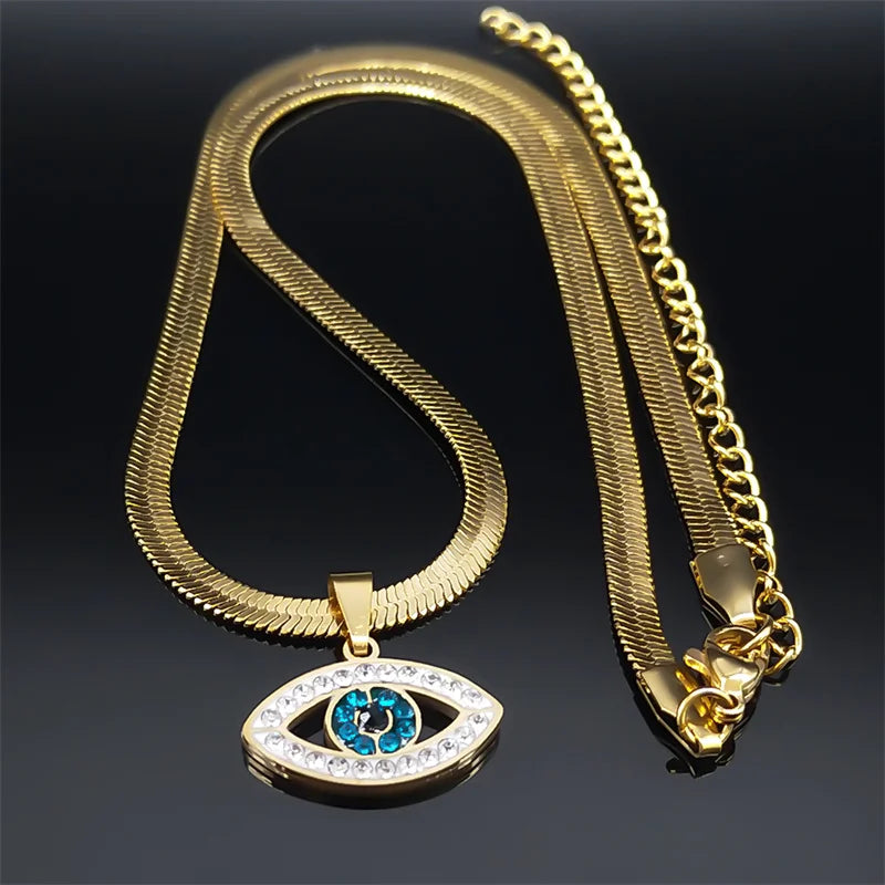 Eleganter Kristall Choker mit Evil Eye Design aus Edelstahl
