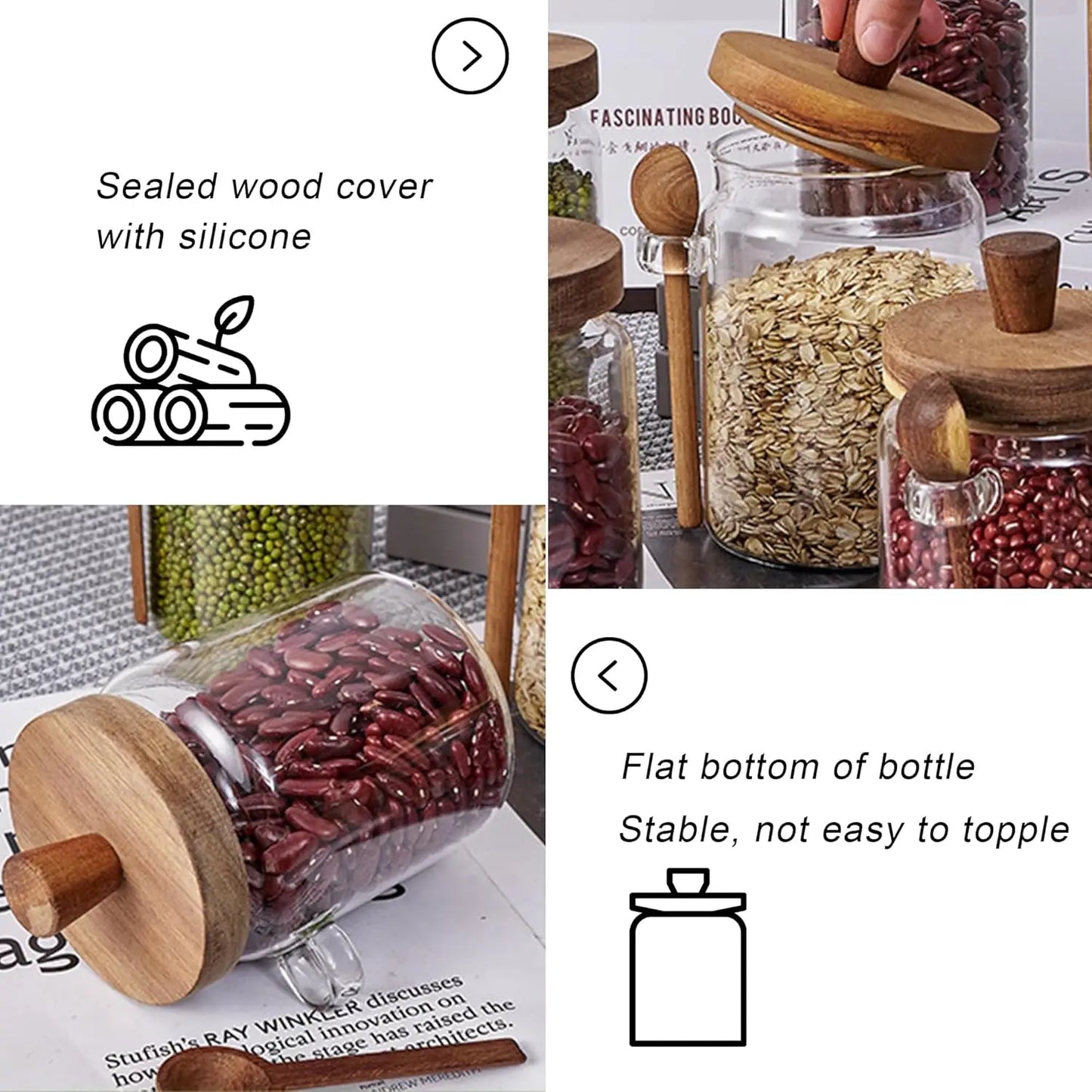 Luftdichte Vorratsgläser mit Holzdeckel - Löffel – stilvoll, praktisch 400–900 ml