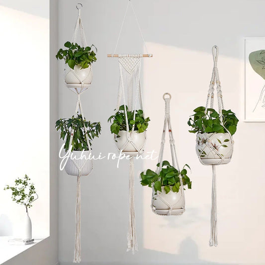 Handgefertigte Makramee Hängekörbe für Gartenpflanzen und Balkon