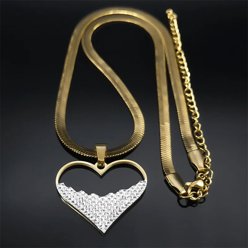 Kristall Herz Anhänger Halskette aus Edelstahl Gold Farbe für Damen und Herren-Yabubest - Home & More