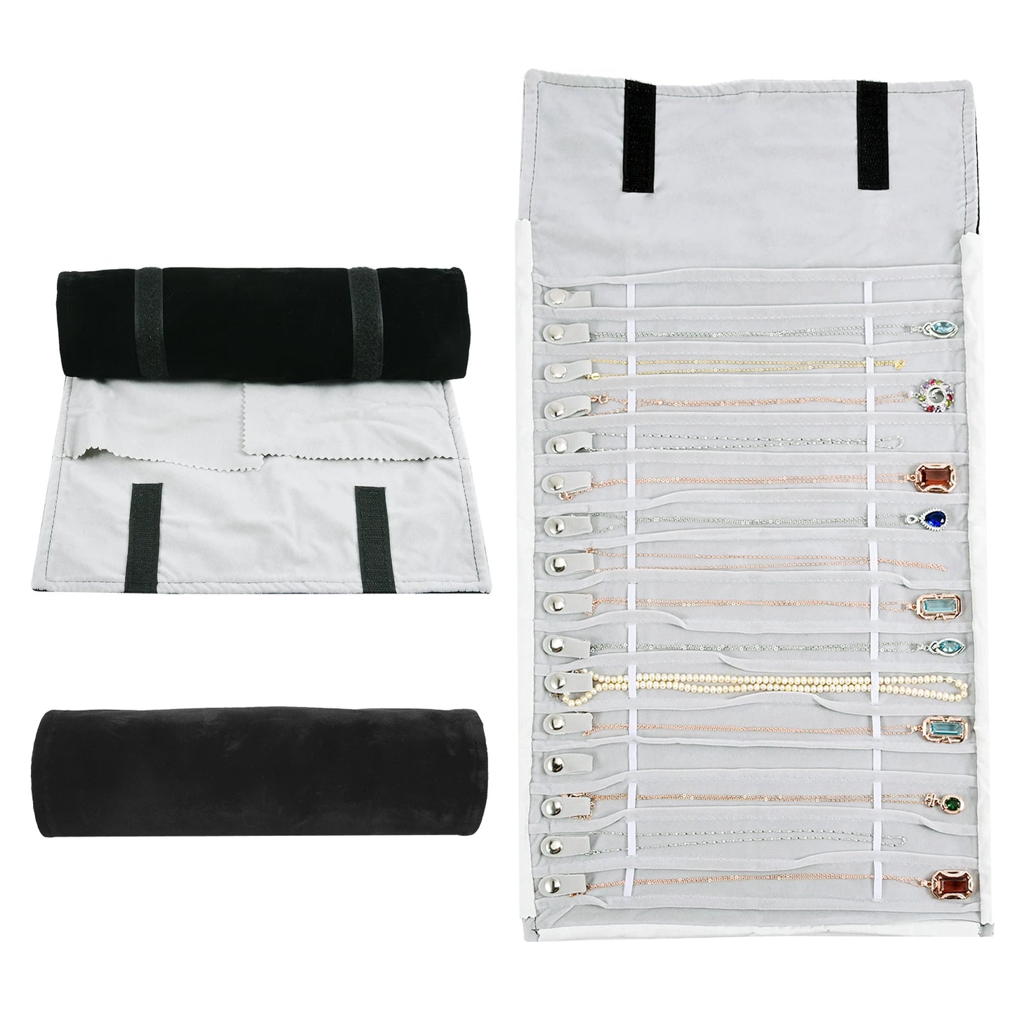 Eleganter Reise Schmuck Organizer aus Samt – Aufrollbar & Faltbar