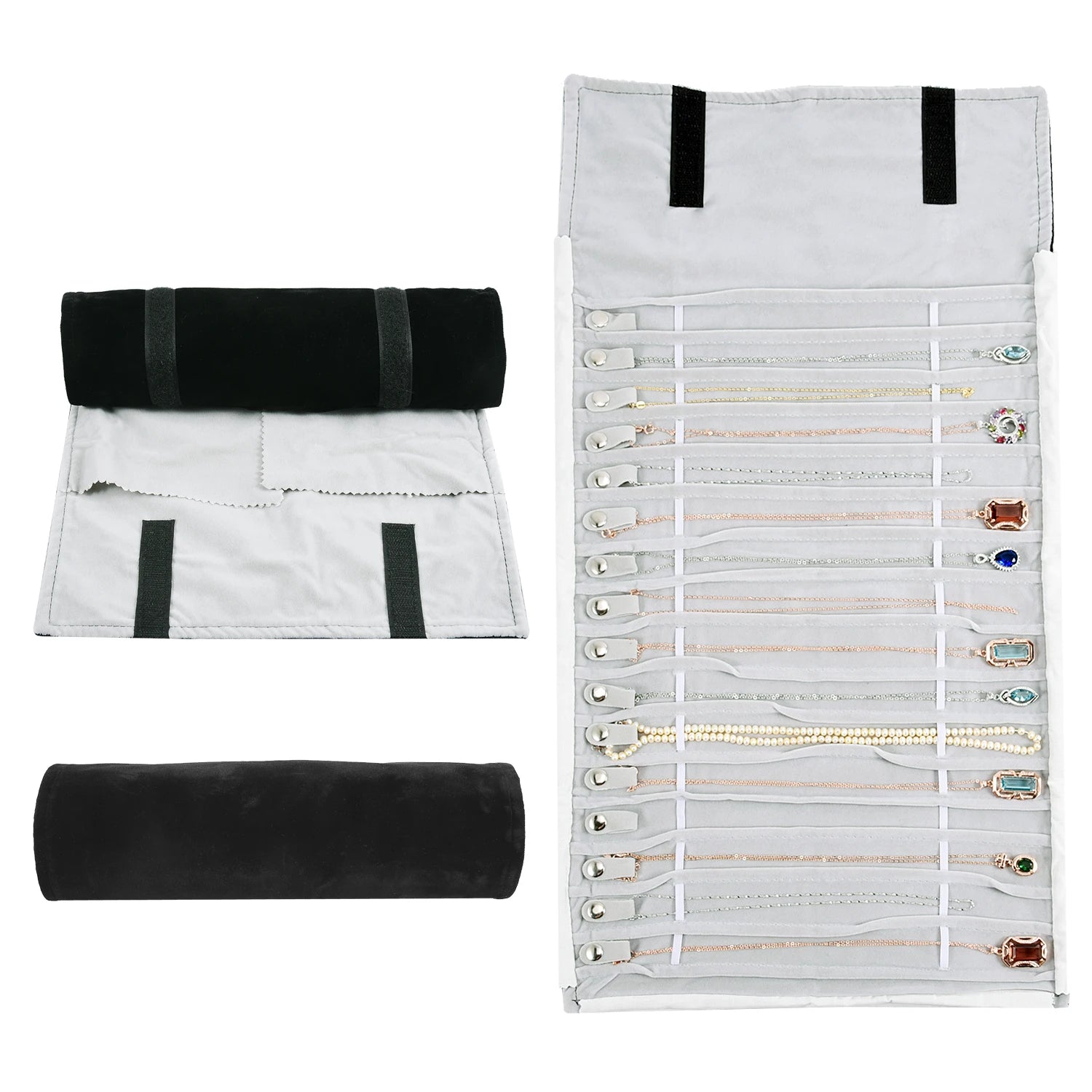 Eleganter Reise Schmuck Organizer aus Samt – Aufrollbar & Faltbar