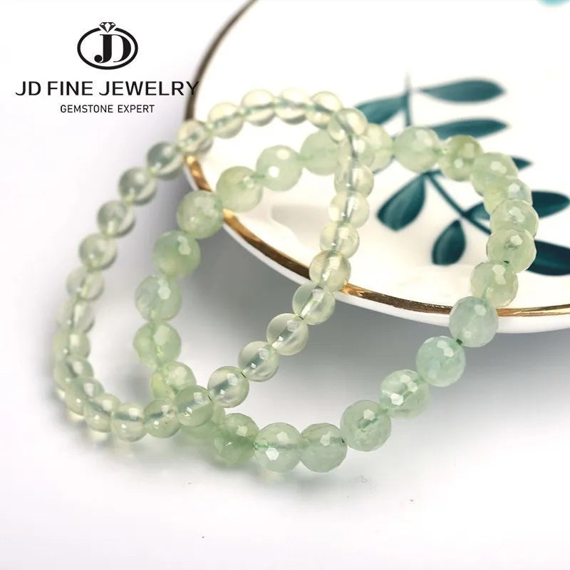 Prehnit Perlen Armband für Damen Grüner Edelstein Yoga Schmuck 18-19cm