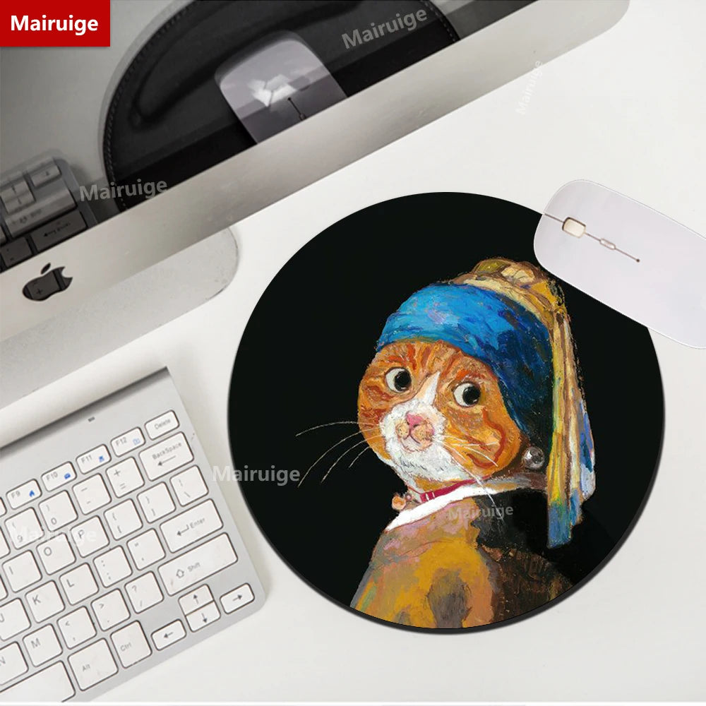 Rundes Mauspad 22cm - Niedliches Katzen Design - Van Gogh Stil für Gamer