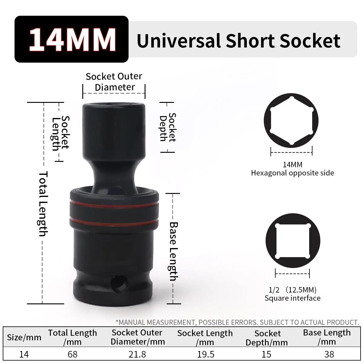 Universal Gelenk Adapter 1/2 Zoll Antrieb 10-24 mm Drehbarer Kurzsteckschlüssel