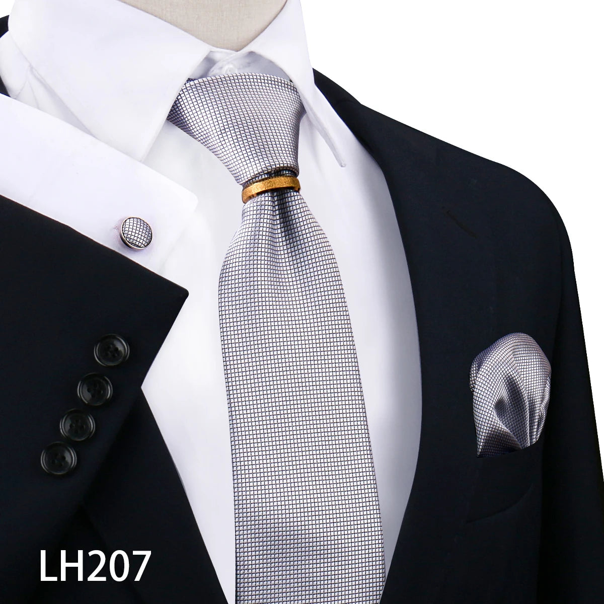 Herren Krawattenset Gold Ring, Manschettenknöpfe, Einstecktuch Festlich