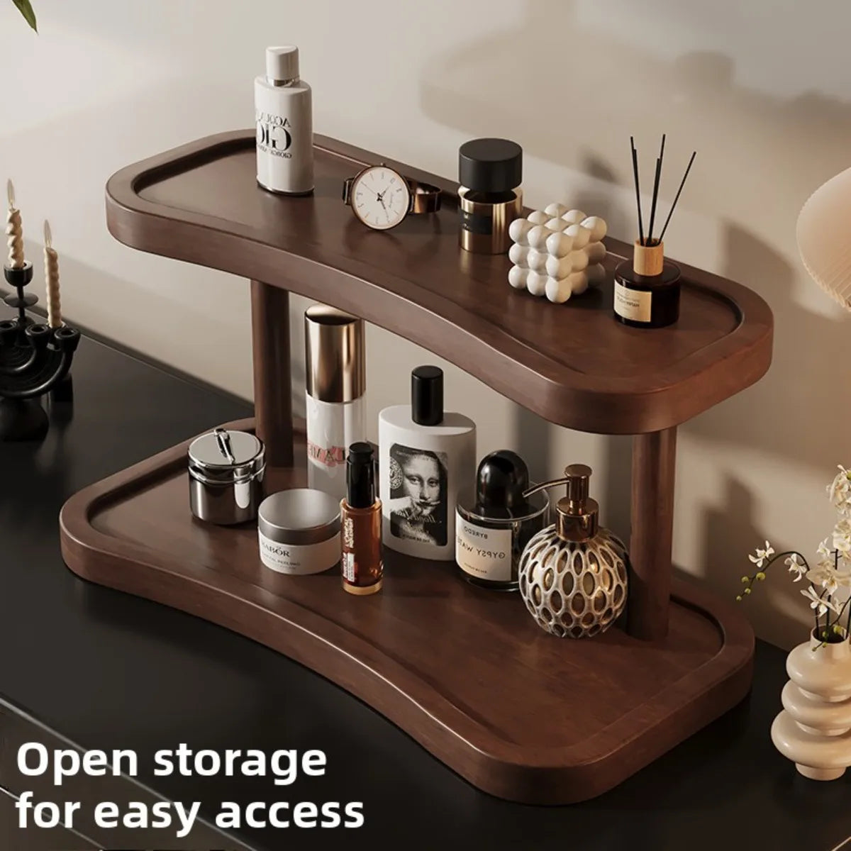 Praktischer Kosmetik Organizer aus Holz für Schreibtisch und Schminktisch