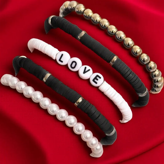 5er Set bunte Tonarmbänder für Damen elastisch weich im Boho Stil