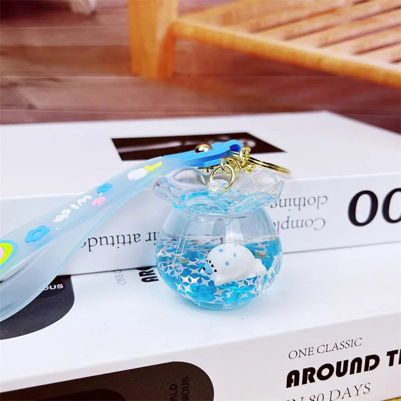 Niedlicher Ozean schwimmender Acryl Schlüsselanhänger mit Tasche Anhänger