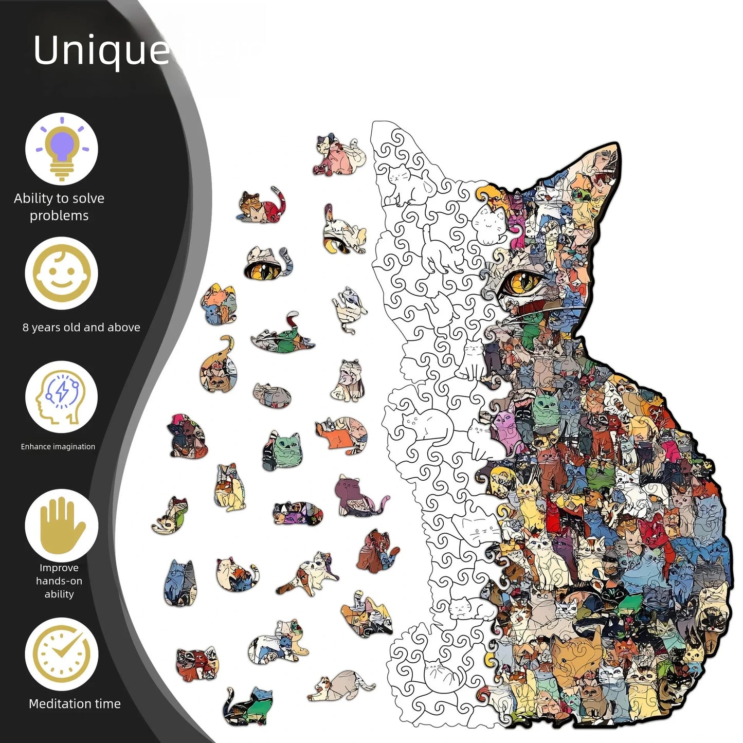 Kreatives 3D Holzpuzzle Katzenform als Sparbank und Denkspiel