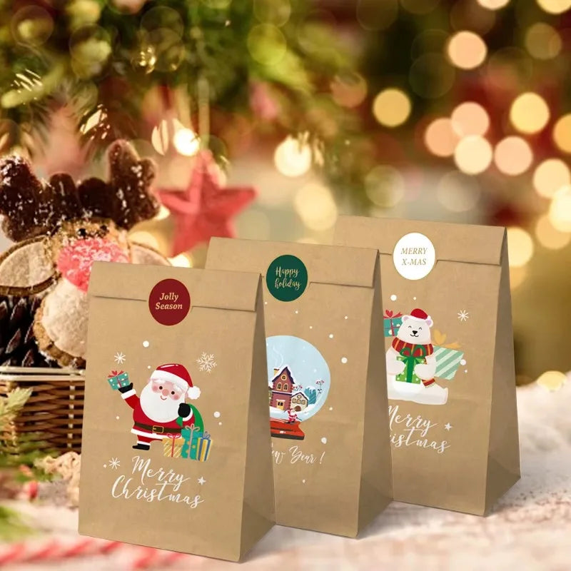 Kraftpapier Geschenktüten Set mit Aufklebern für Weihnachten Parties