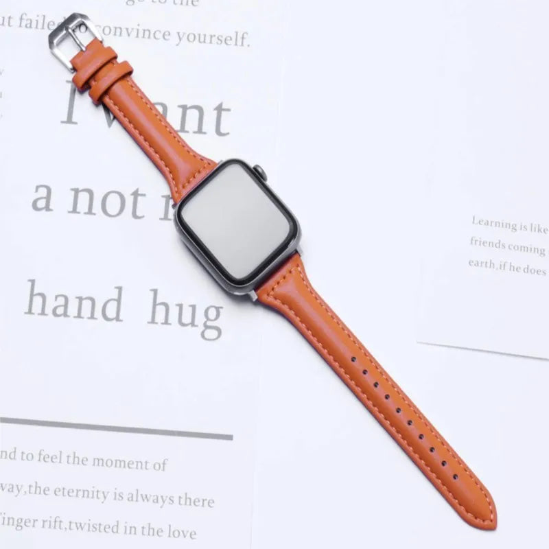 Schlankes Leder Armband für Smartwatch 38-49mm Damen Optik Metallverschluss