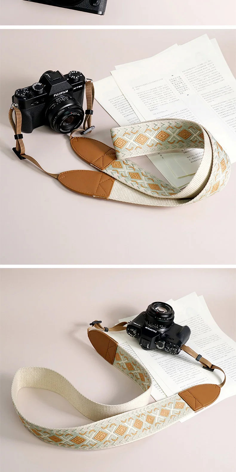 Breiter verstellbarer Ethno Kameragurt für sicheren Schulterhalt