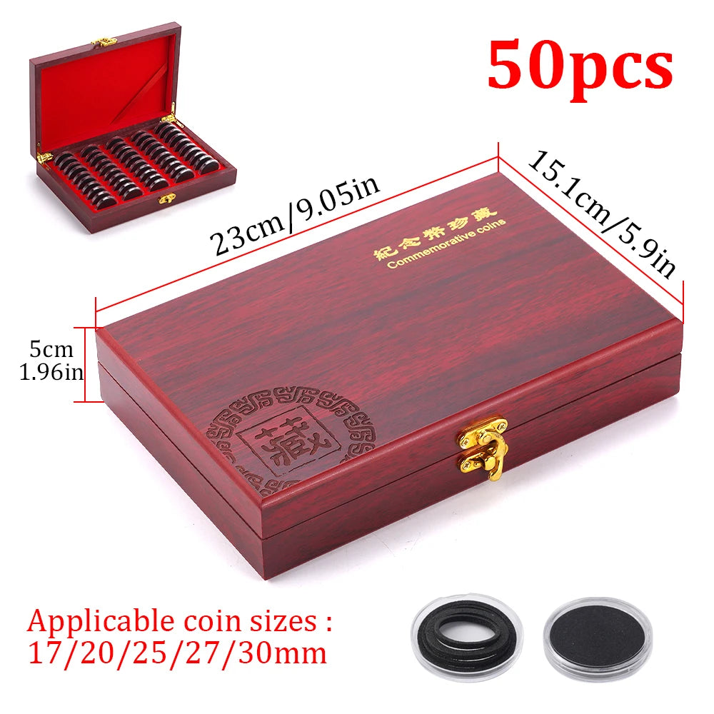 Praktische Holzkassette zur Aufbewahrung von 50 Münzen