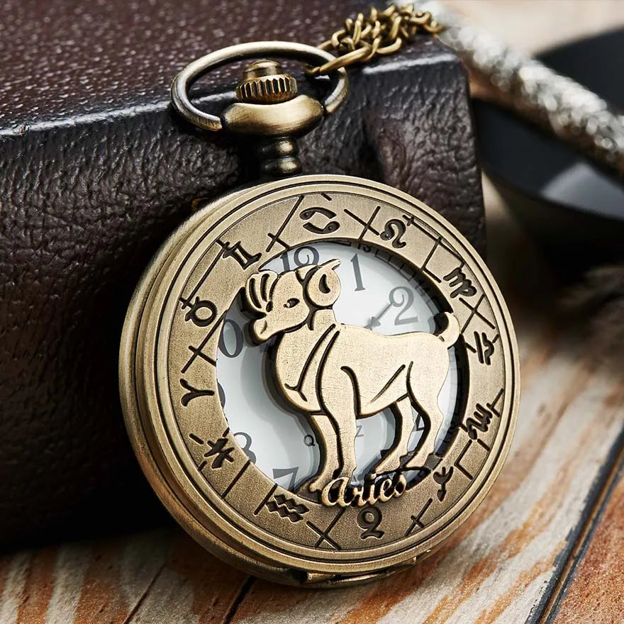 Retro Taschenuhr mit Sternbildern - Elegantes Design - Quarzuhrwerk - Unisex