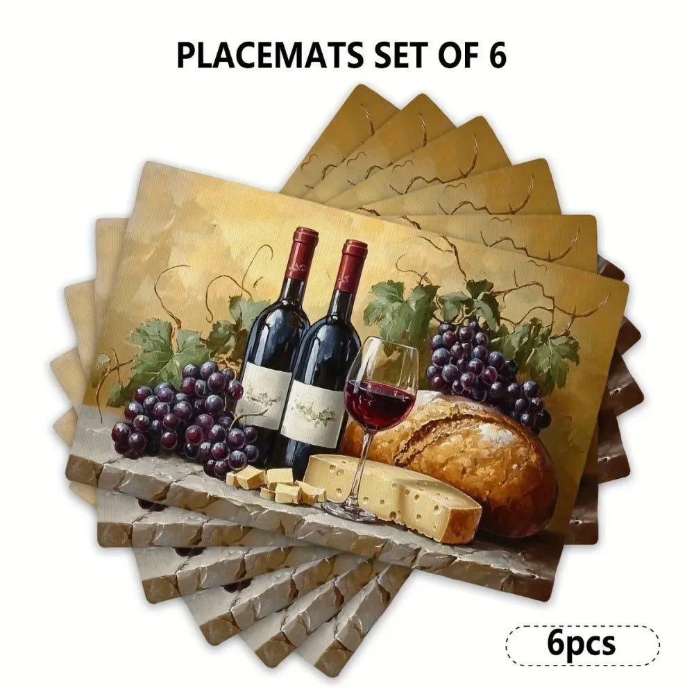 6-teiliges Leinen Tischset mit Vintage Design für Tischschutz