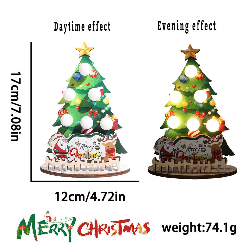 Weihnachtsbaum-Tischdekoration mit Lichtern, kreative DIY-Holzdeko