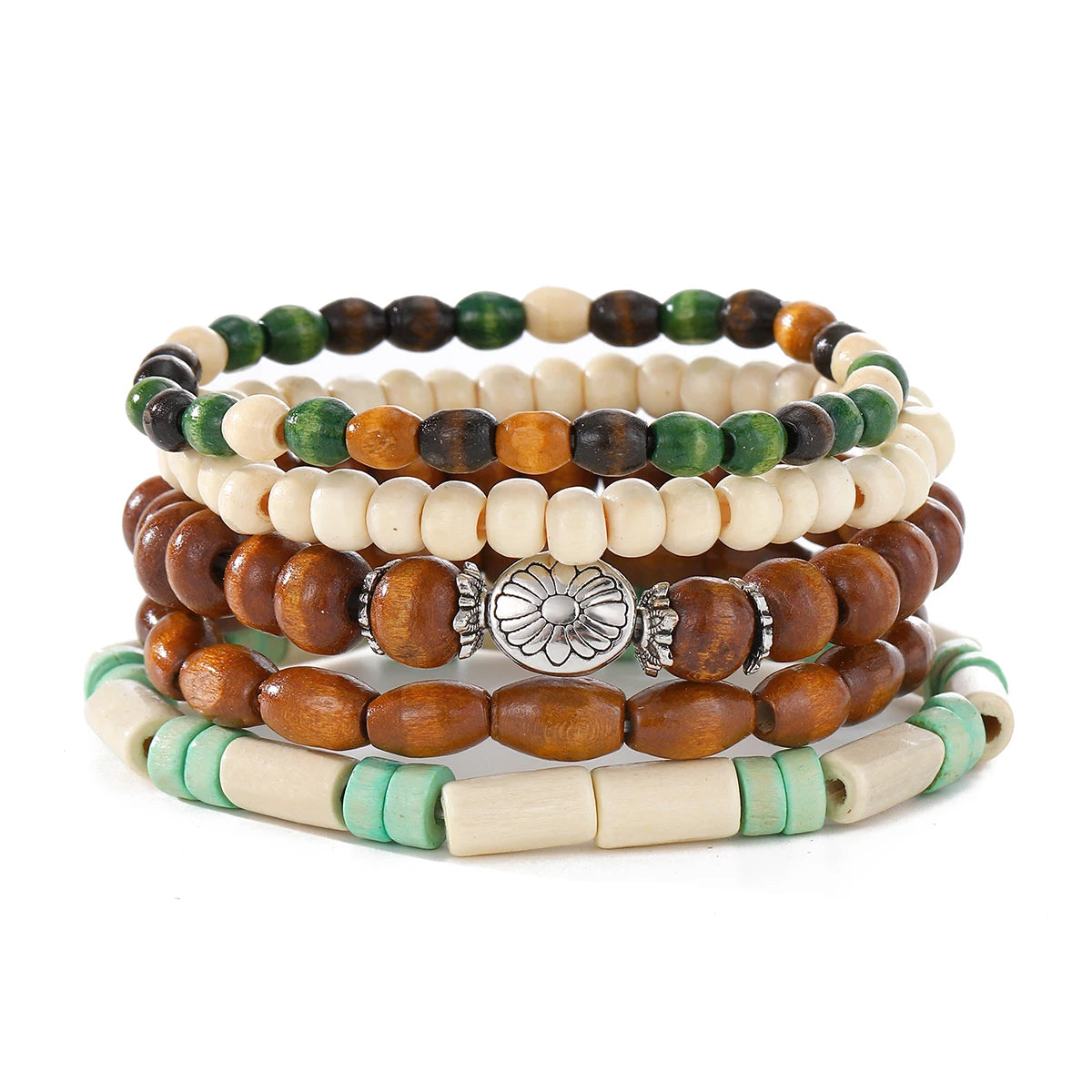 Mehrschichtiges Holzperlen Armband Set Ethnisch Trendy Schmuck Geschenk