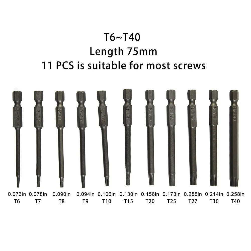 11-teiliges Torx Bit Set 75mm Sicherheit 1/4 Zoll Sechskant Bits Schrauber