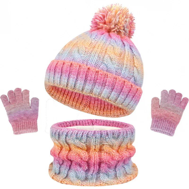 3-teiliges Kinder Winter Set mit Hut Schal Handschuhe warmes Fleecefutter