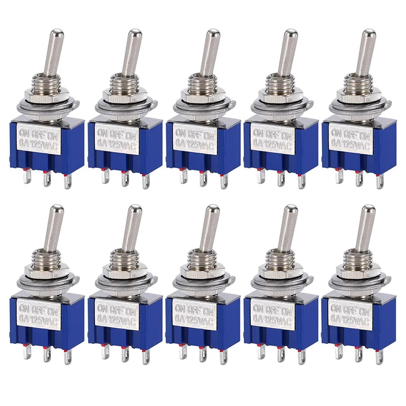 Praktischer 10er Miniatur Kippschalter ON OFF ON aus Kunststoff