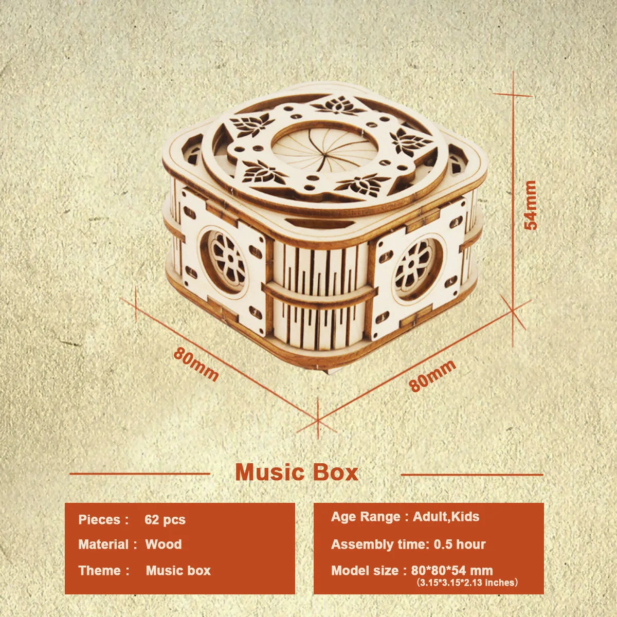 3D Holzbaukasten Spieluhr Bausatz für Kinder und Erwachsene