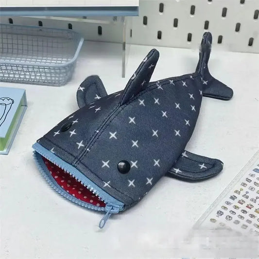 Niedliches Hai-Federmäppchen mit robustem Leinwand-Material für Schule - Büro