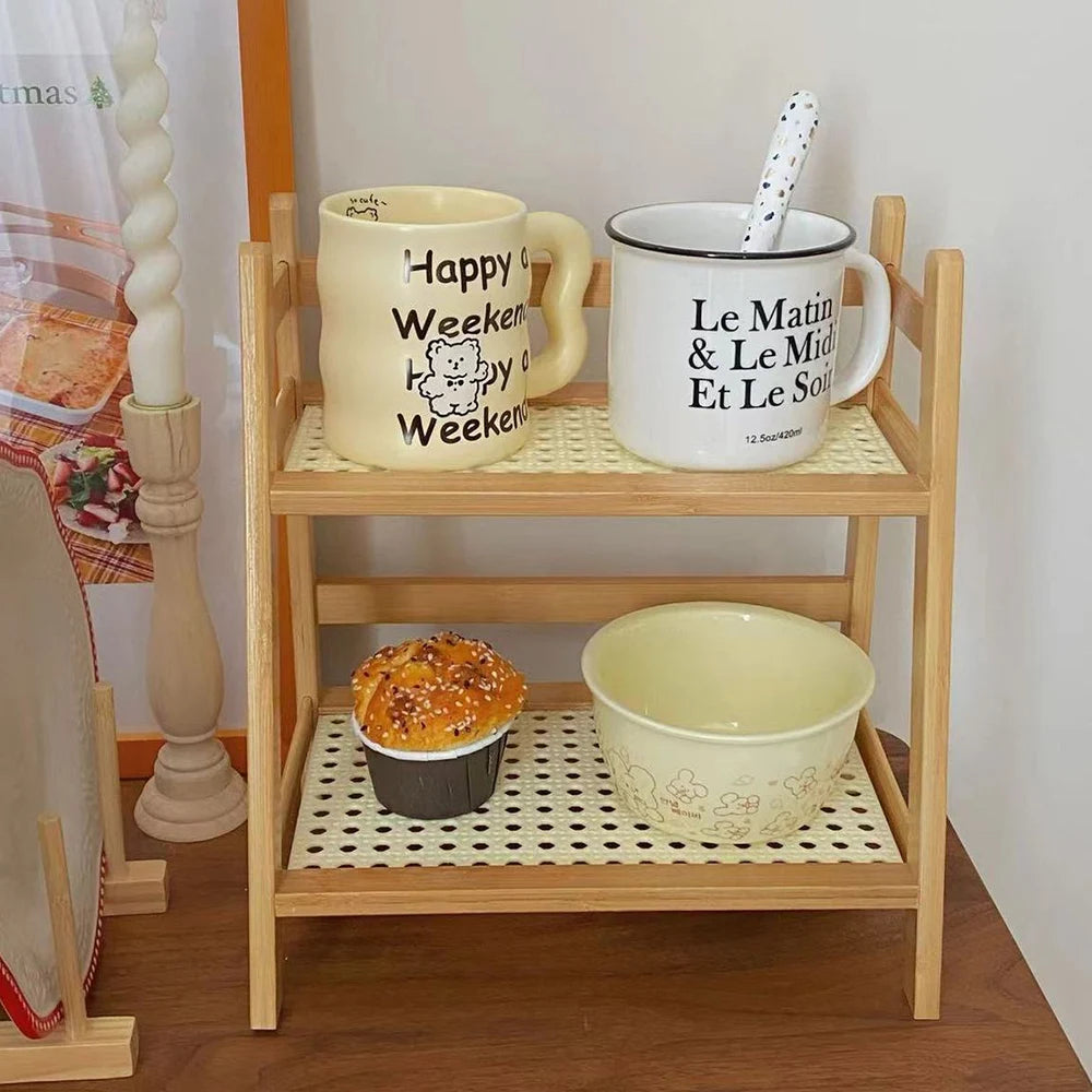 Praktisches 2-lagiges Bambus Aufbewahrungsregal für Küche und Wohnbereich