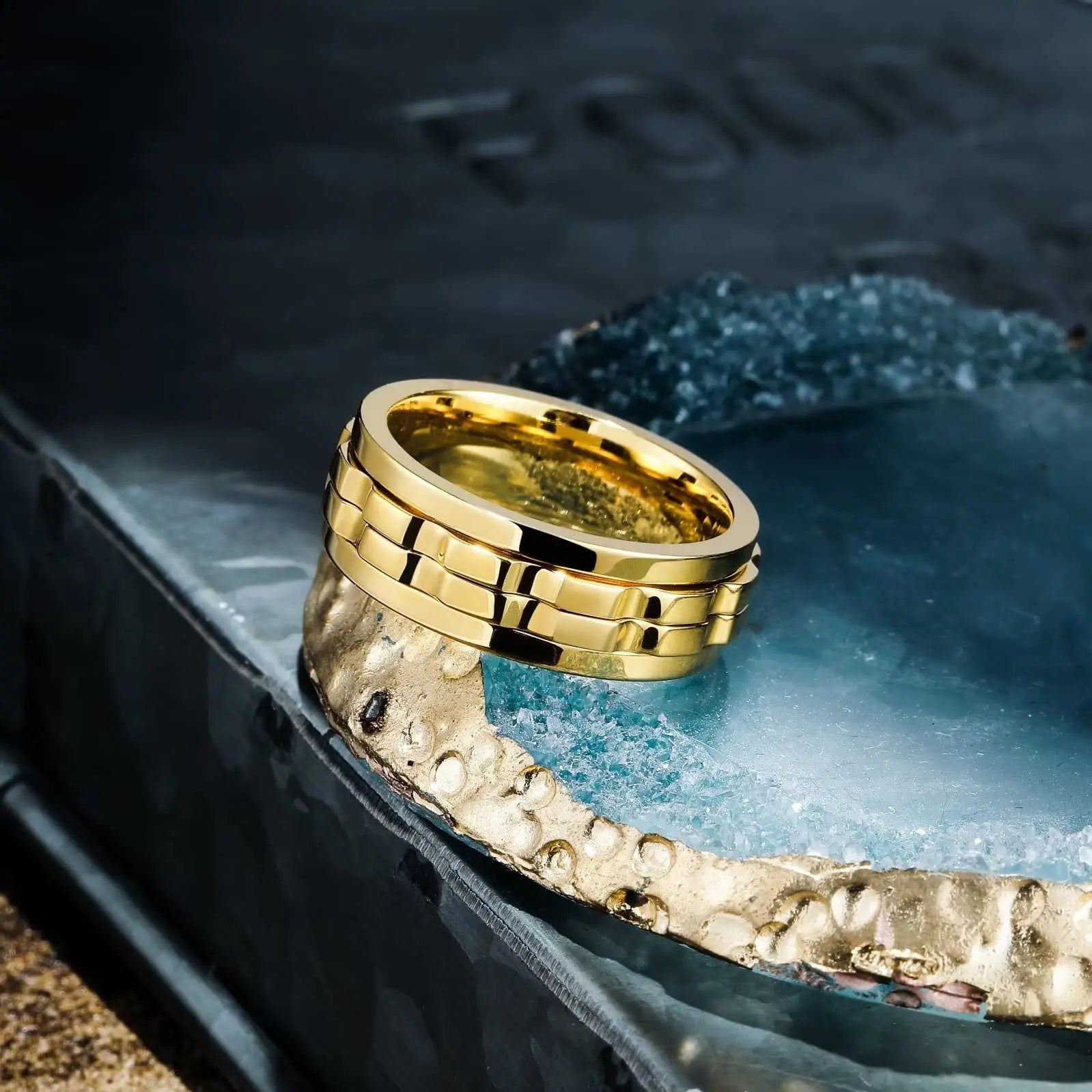 Drehbarer Edelstahl Ring mit Ketten Design für Herren