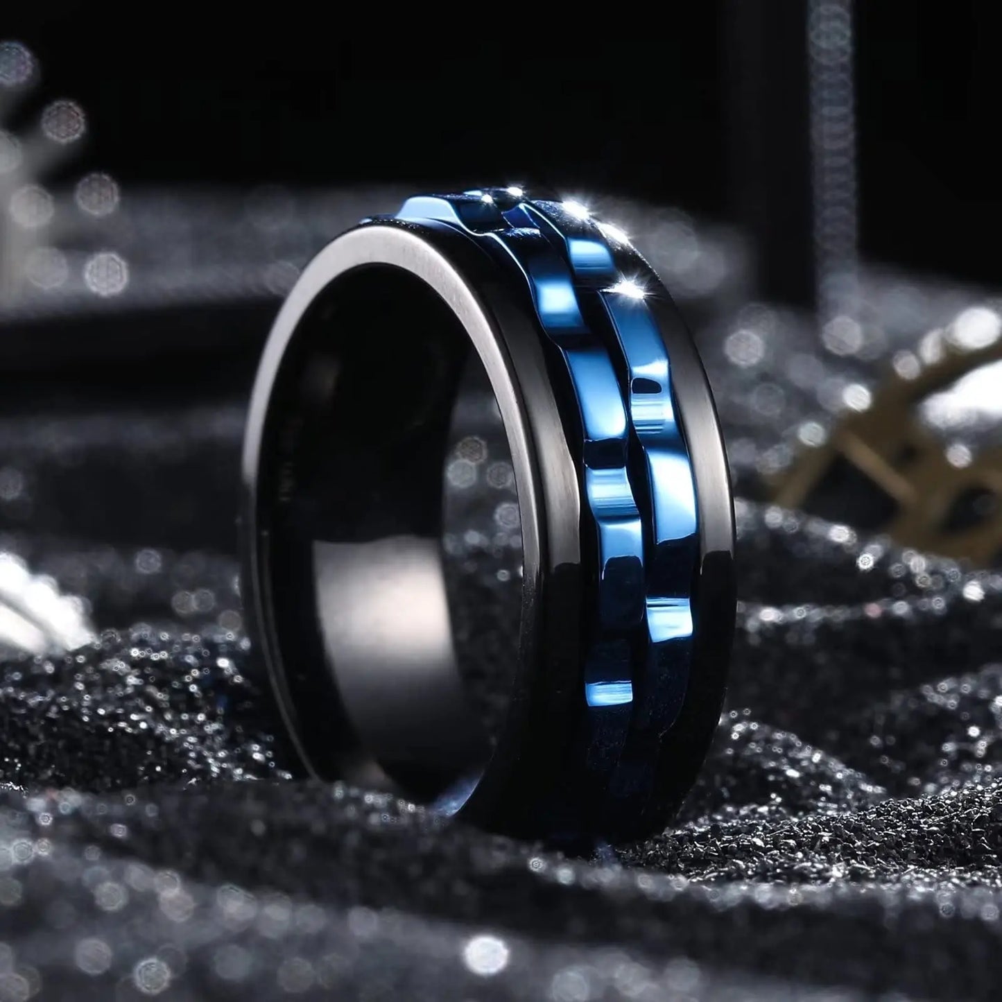 Drehbarer Edelstahl Ring mit Ketten Design für Herren