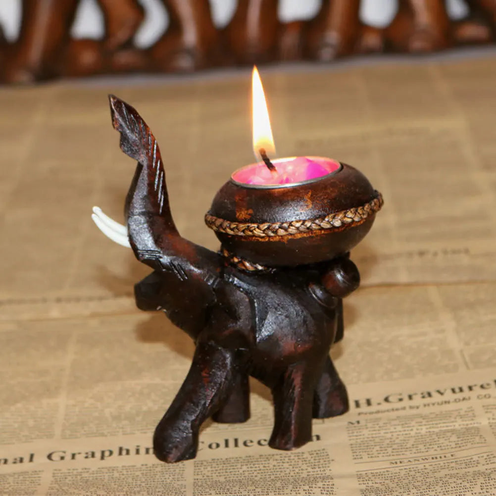 Holz Elefant Halter fuer Kerzen und Teelichter Wohnkultur Indoor