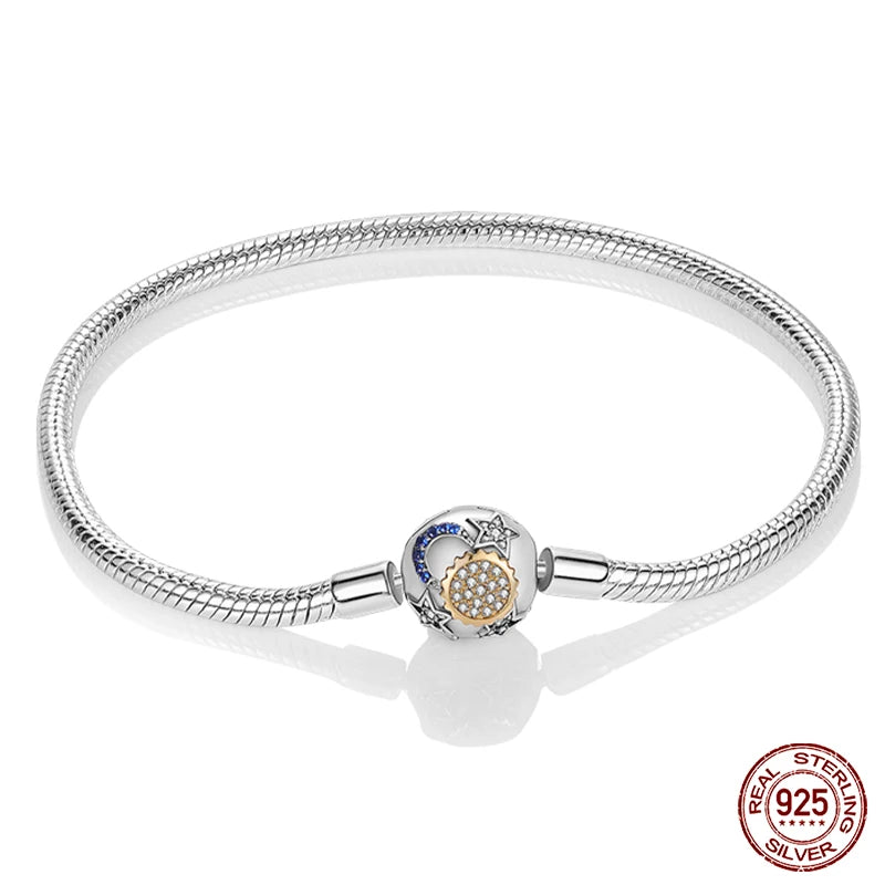 Armband Silber 925 mit Stern Mond Sonne und Grünem Zirkon Charm